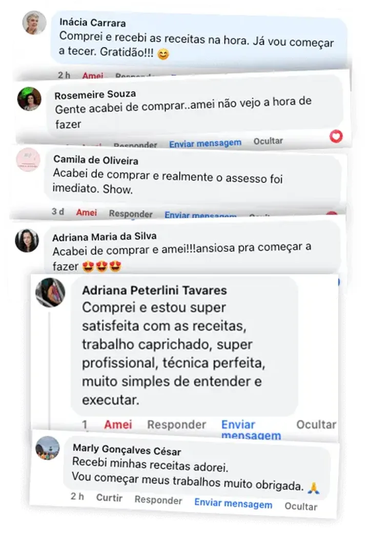 Comentários de alunas que compraram e receberam as receitas na hora