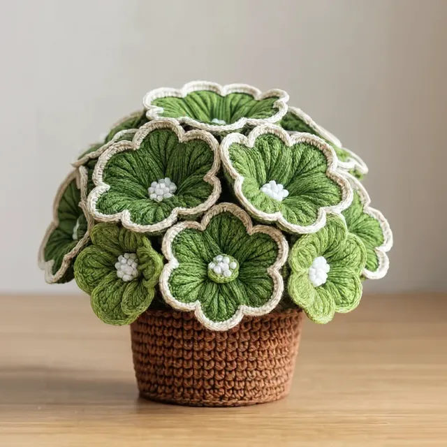 Plantinha de crochê em amigurumi: hortênsia verde, em vasinho