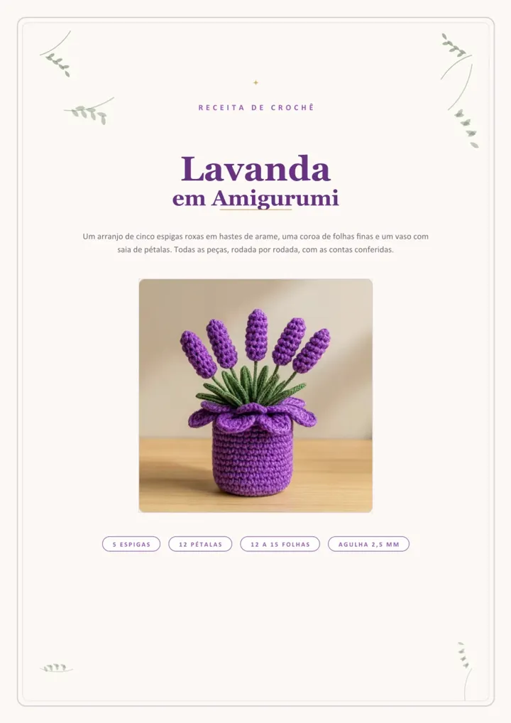 Página de receita em PDF ilustrado, 2 de 5: fios, cores e contagem rodada a rodada