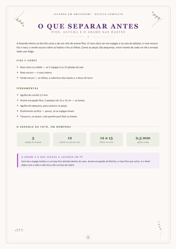 Página de receita em PDF ilustrado, 5 de 5: fios, cores e contagem rodada a rodada