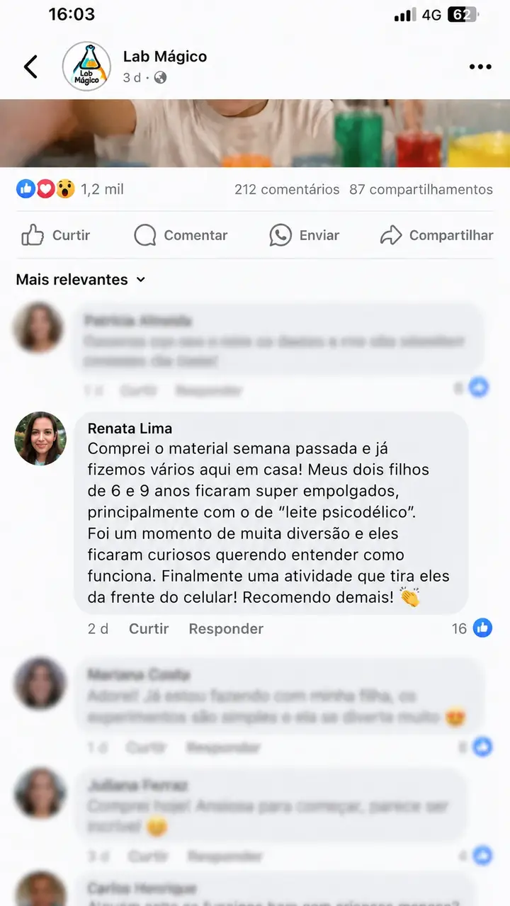 Depoimento de thalitamoreira: o filho de 7 anos amou o Lab Mágico e pediu outro