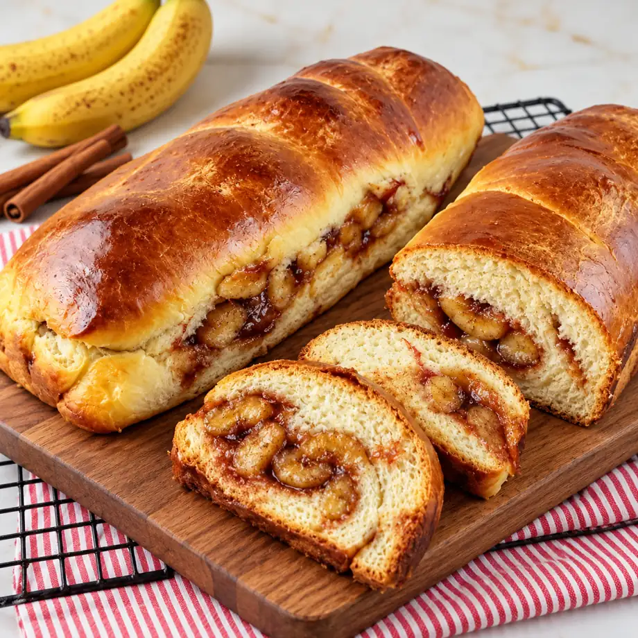 Pão recheado de banana com canela