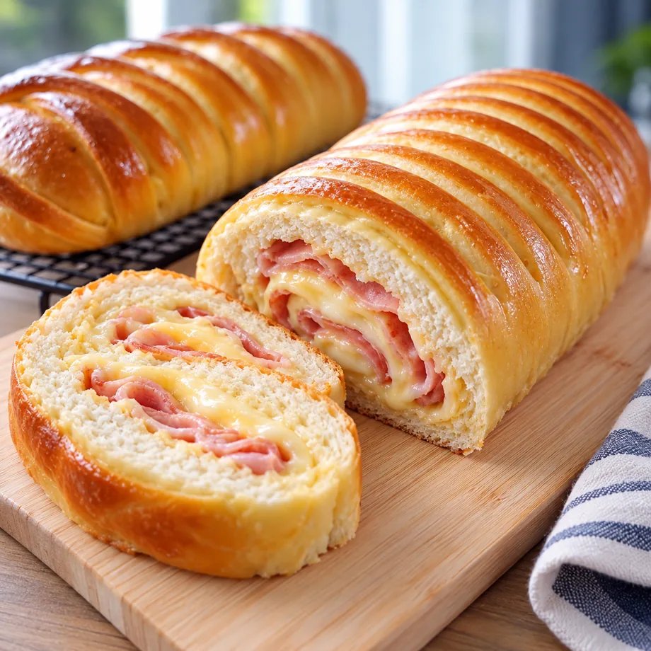 Pão recheado de presunto e queijo