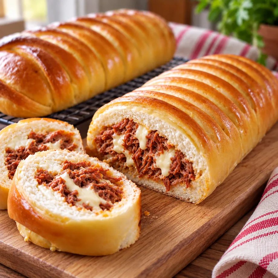 Pão recheado de carne seca com requeijão