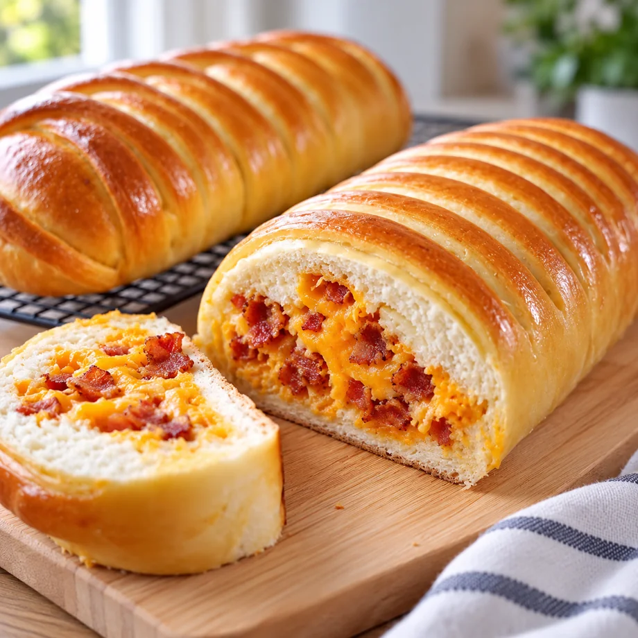 Pão recheado de bacon com cheddar