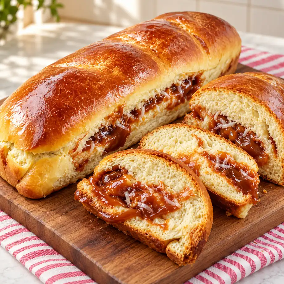 Pão recheado de doce de leite com coco