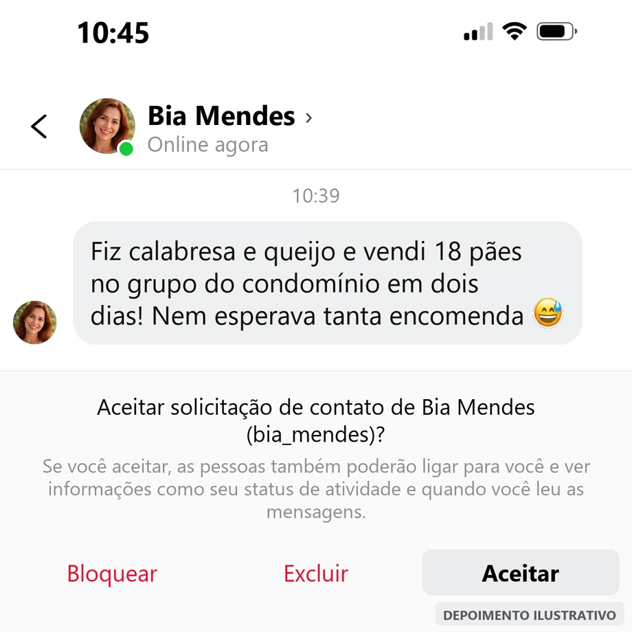Depoimento de Bia Mendes: 18 pães vendidos no grupo do condomínio