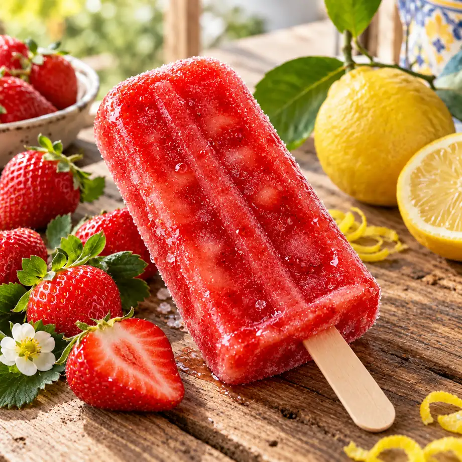 Cartão do picolé de morango: proteína, custo e tempo