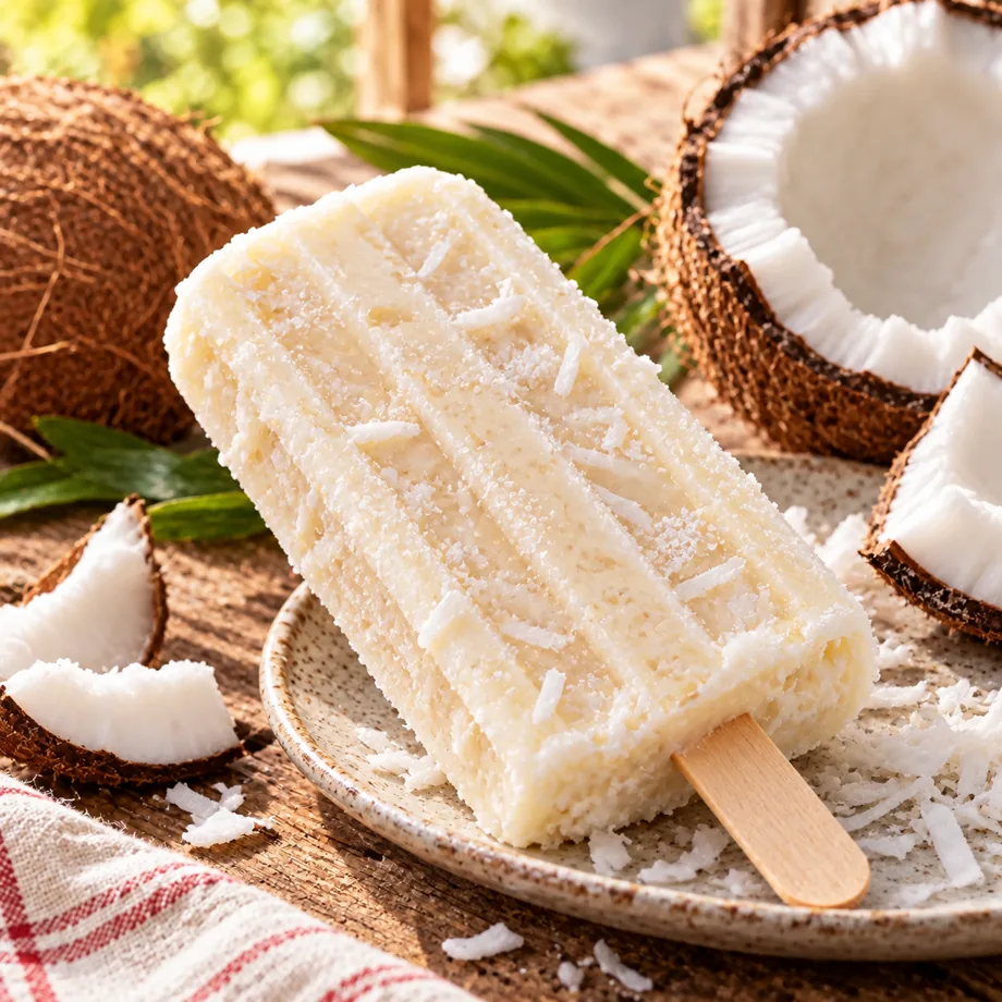 Cartão do picolé de coco: proteína, custo e tempo