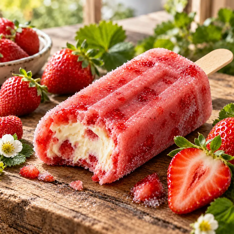 Cartão do picolé recheado de morango: proteína, custo e tempo