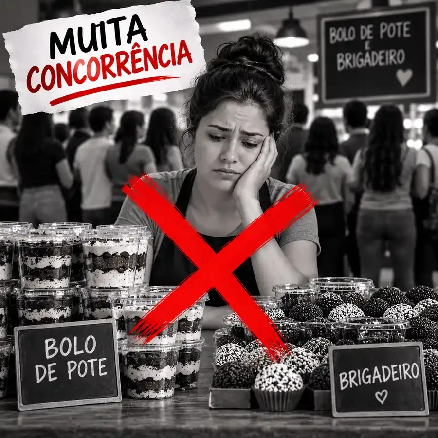 Feira cheia de bolo de pote e brigadeiro, todo mundo vendendo a mesma coisa